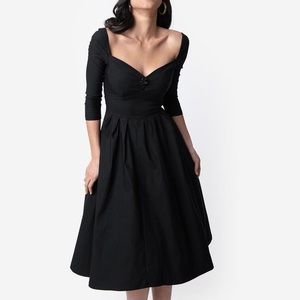 Unique Vintage 1950s Style Black Bengaline Sweetheart Lamar Swing Dress